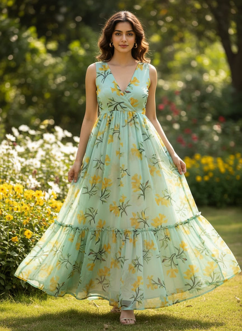 Seamles Yellow Floral Digital Printed Fabric
