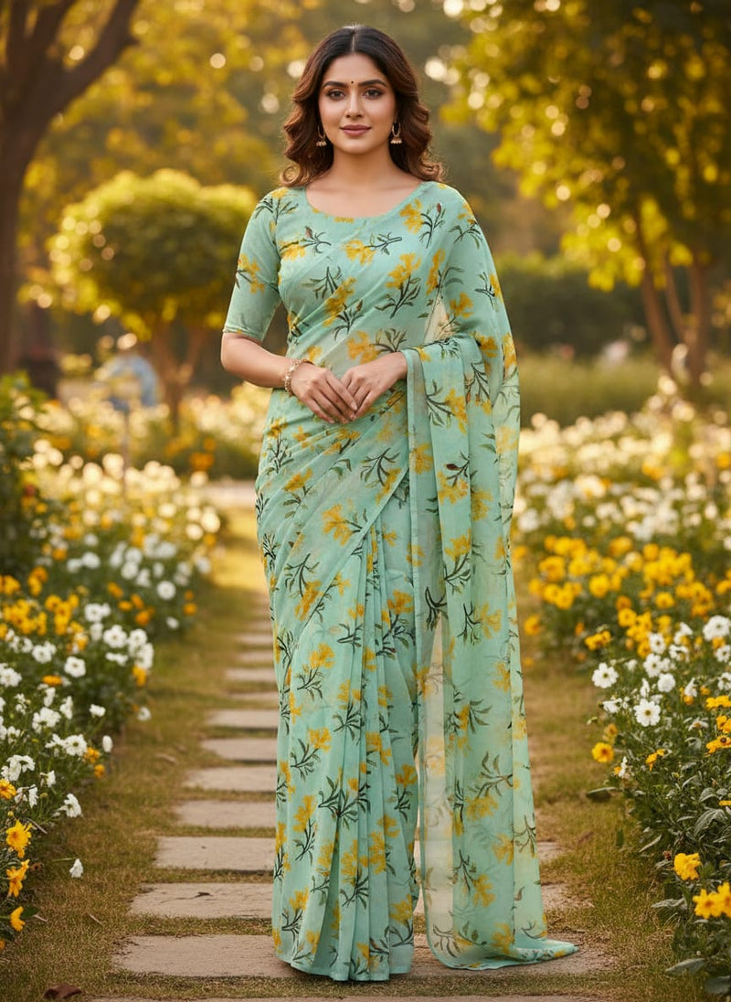 Seamles Yellow Floral Digital Printed Fabric