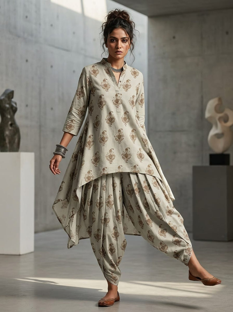 Cream Ethnic Floral Buti Print Pure Cotton Digital Printed Fabric