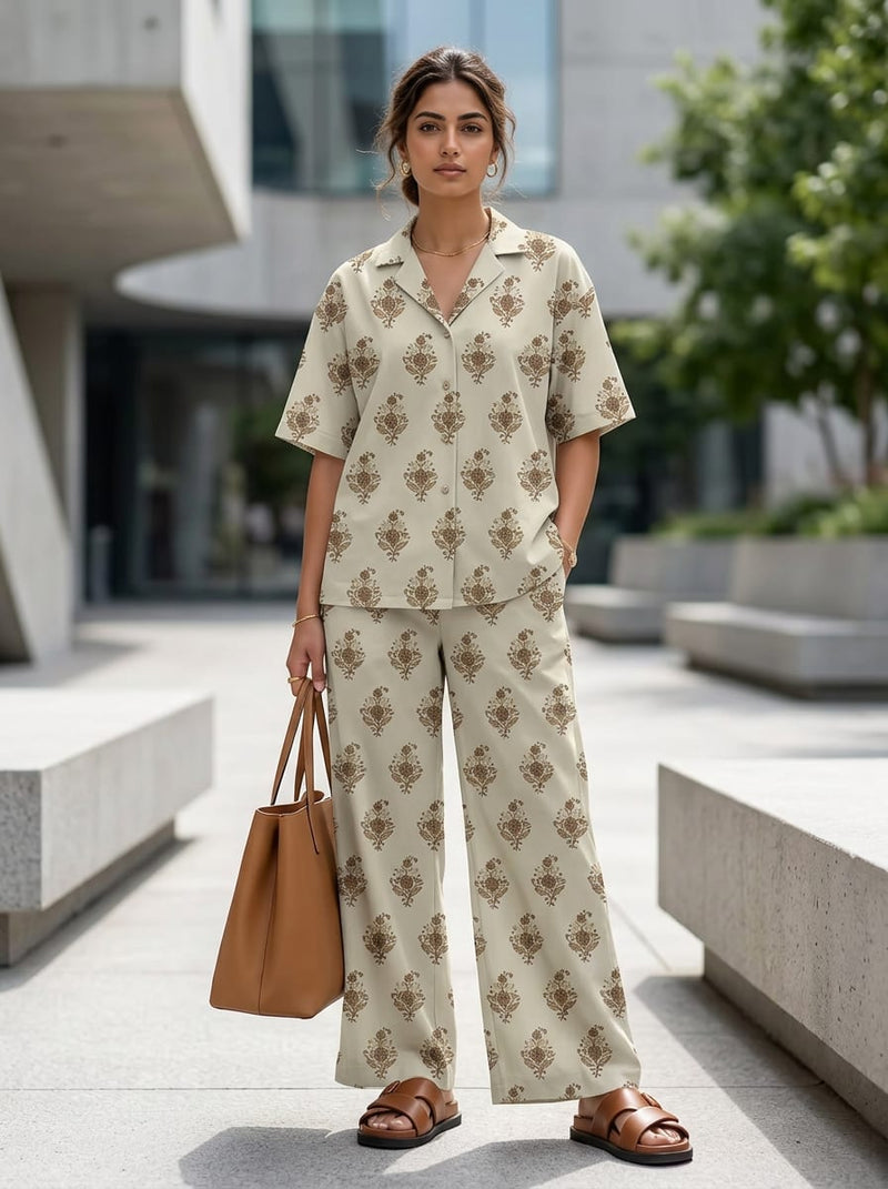 Cream Ethnic Floral Buti Print Pure Cotton Digital Printed Fabric
