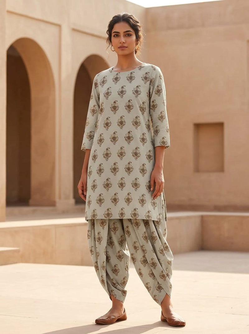 Cream Ethnic Floral Buti Print Pure Cotton Digital Printed Fabric