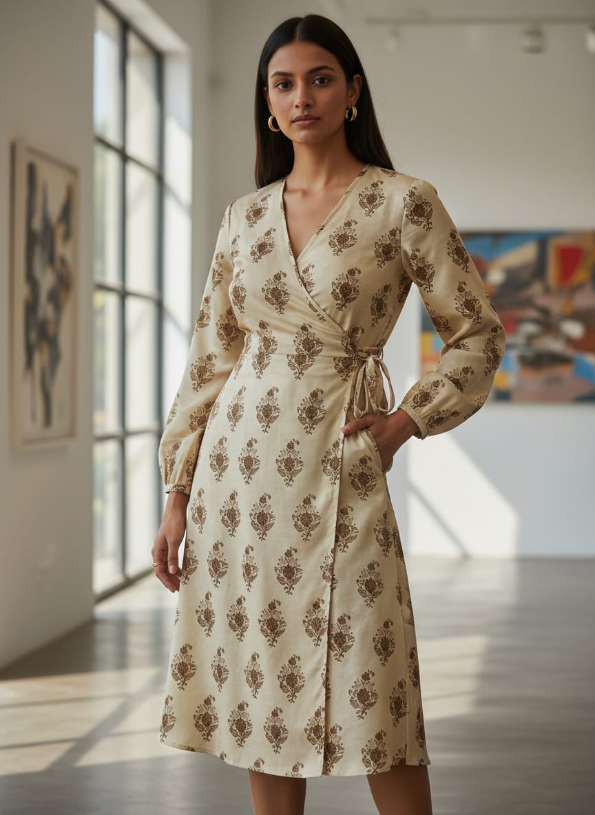 Cream Ethnic Botanical Buti Print Tusser Silk Digital Printed Fabric