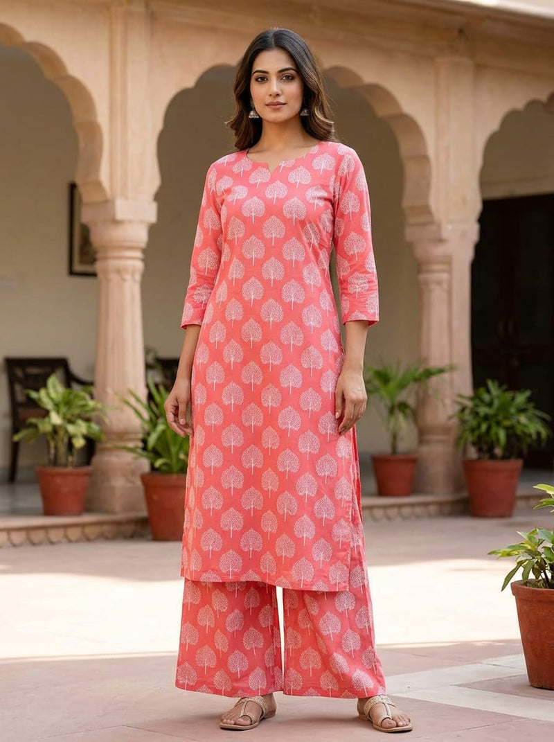 Red Ethnic Bodhi Tree Print Pure Cotton Digital Printed Fabric