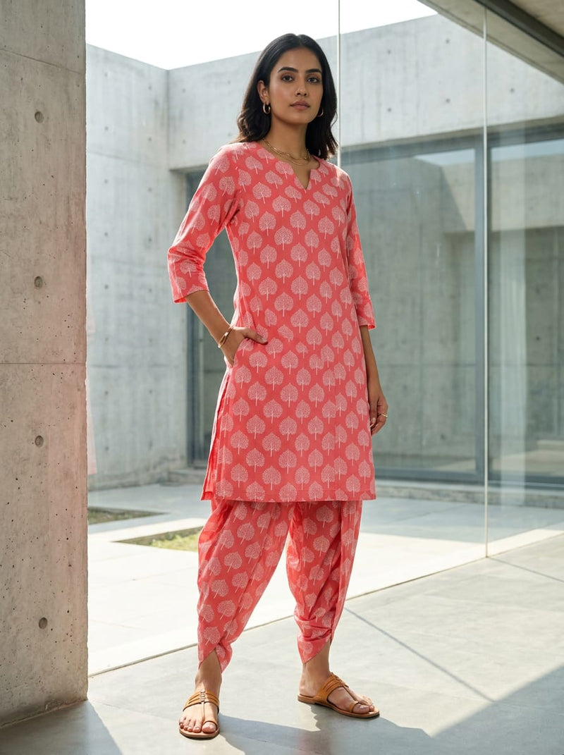 Red Ethnic Bodhi Tree Print Pure Cotton Digital Printed Fabric