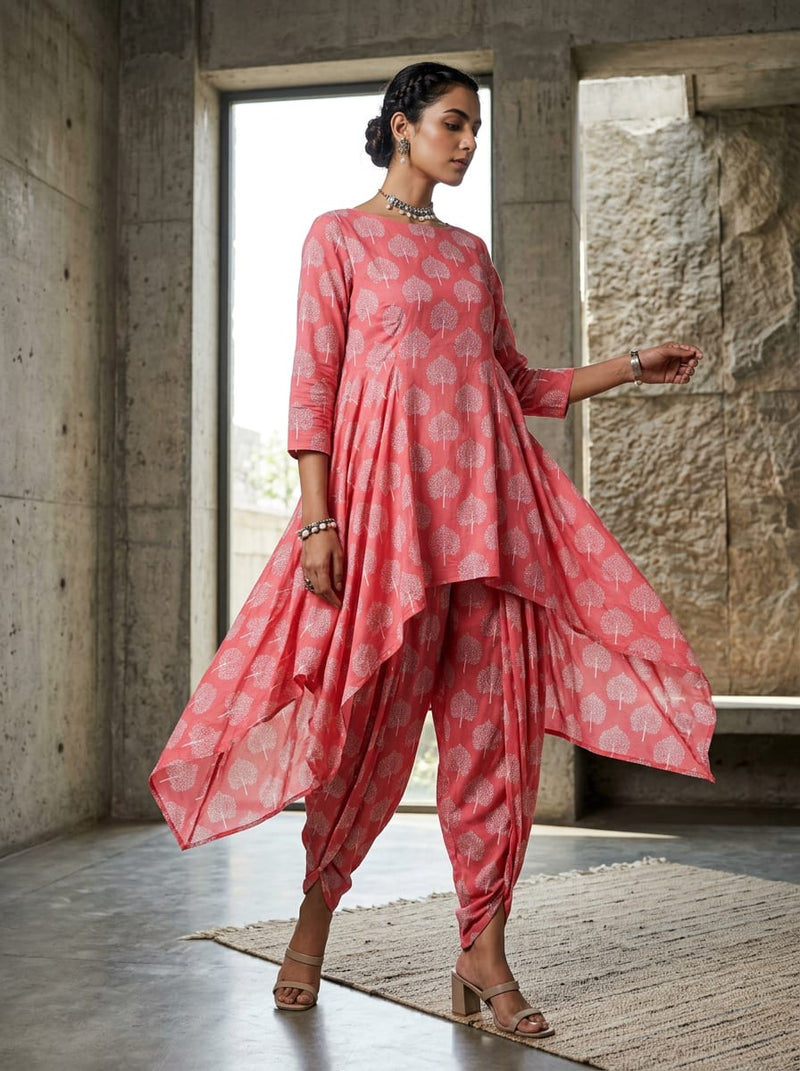 Red Ethnic Bodhi Tree Print Pure Cotton Digital Printed Fabric
