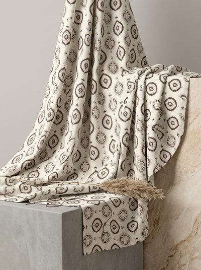 Cream Ethnic Medallion Motif Muslin Digital Printed Fabric