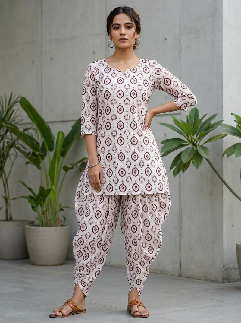 Cream Ethnic Medallion Motif Pure Cotton Digital Printed Fabric