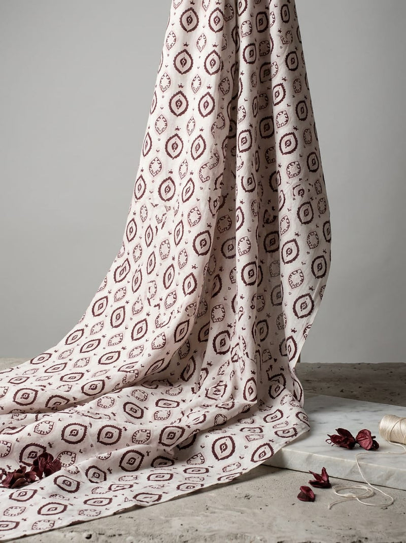 Cream Ethnic Medallion Motif Pure Cotton Digital Printed Fabric