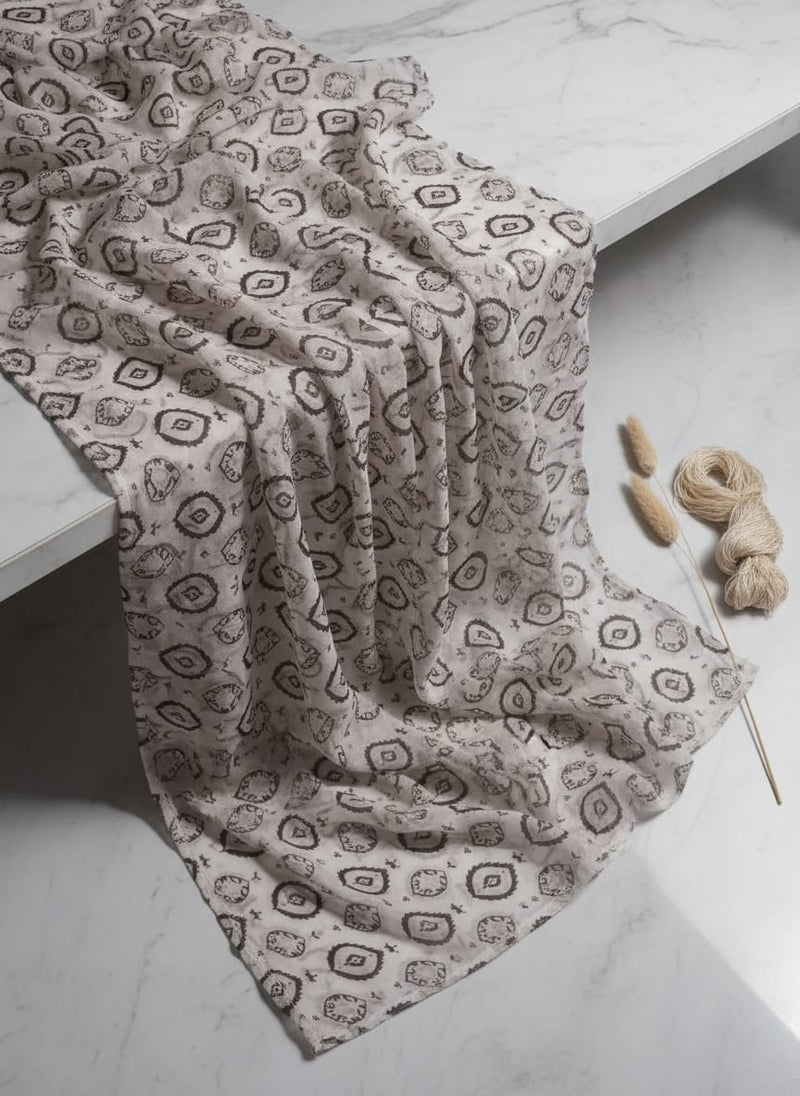 Grey Ethnic Damask Motifs Pure Georgette Digital Printed Fabric