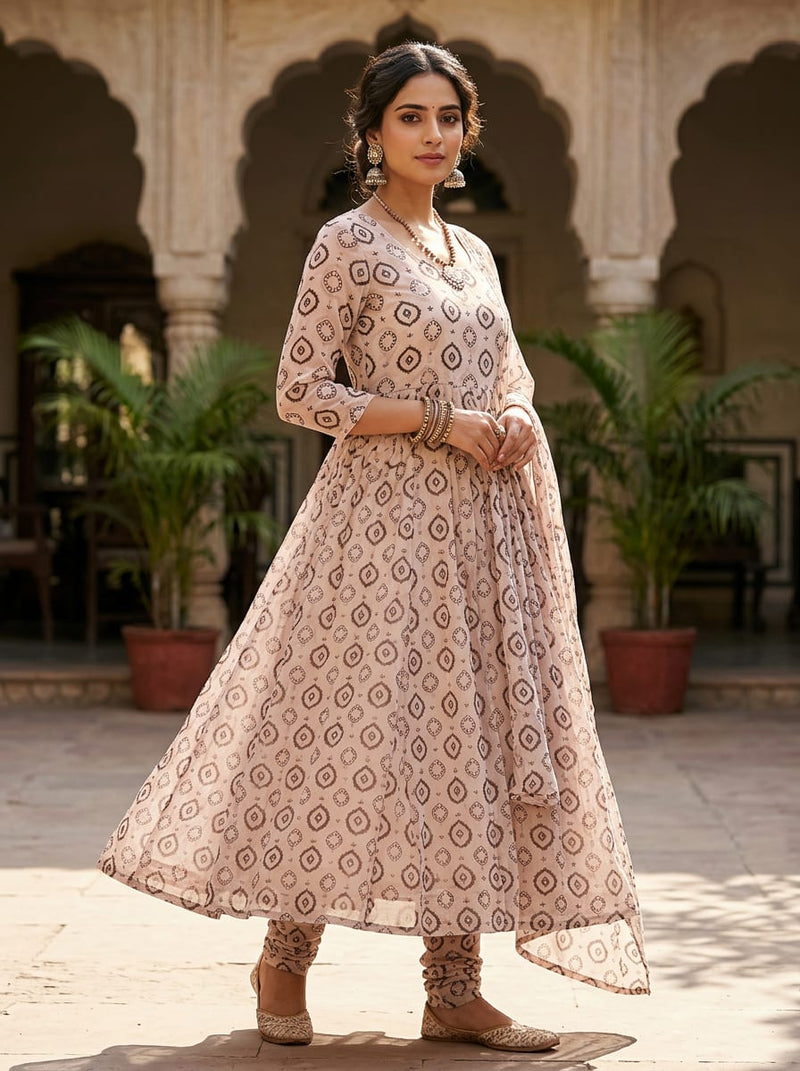 Grey Ethnic Damask Motifs Pure Georgette Digital Printed Fabric