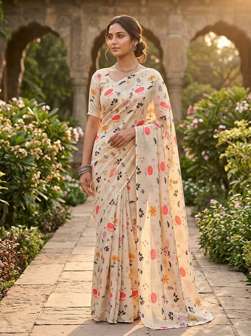Multicolor Ditsy Stylized Floral Field Silk Crepe Digital Printed Fabric