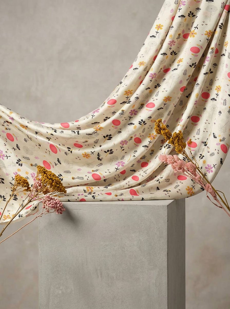 Multicolor Ditsy Stylized Floral Field Silk Crepe Digital Printed Fabric