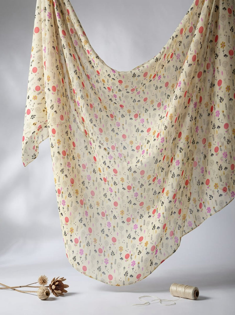Multicolor Ditsy Wildflower Botanical Pure Chiffon Digital Printed Fabric