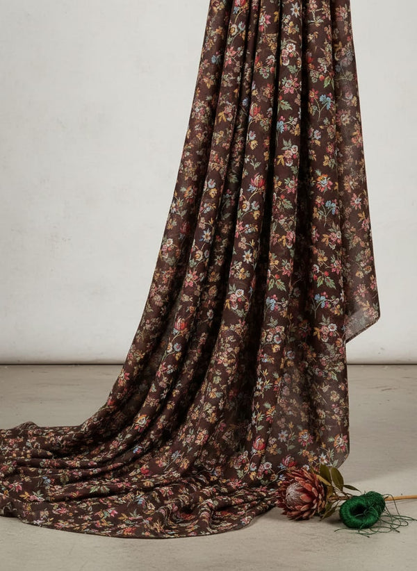 Multicolor Vintage Botanical Floral Vine Pure Chinon Digital Printed Fabric - Fabric Editorial Studio Flatlay Lookbook - PC-0-TA0738-106
