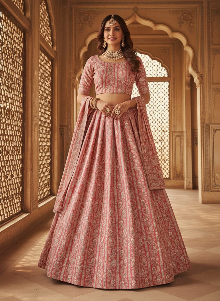 Pink Ethnic Damask Stripe Pattern Jam Satin Digital Printed Fabric