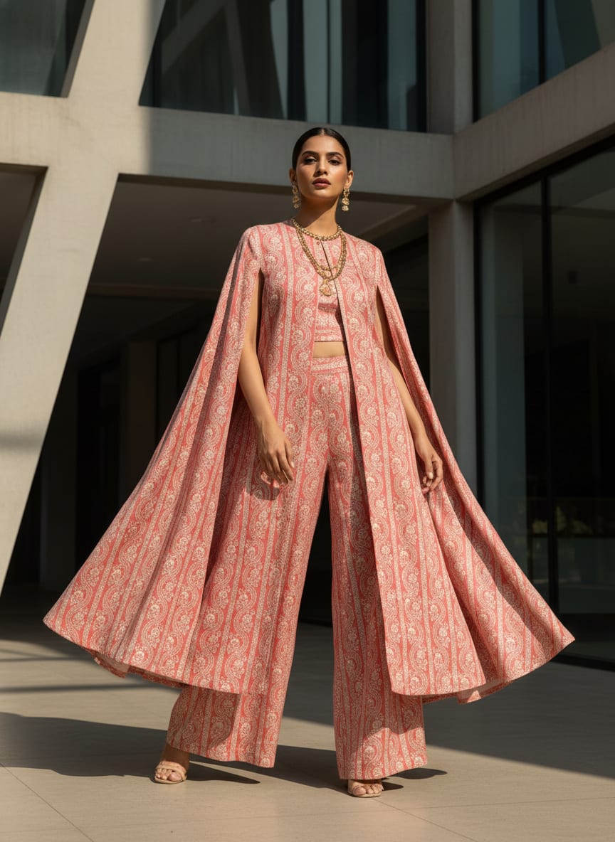 Pink Ethnic Damask Stripe Pattern Jam Satin Digital Printed Fabric