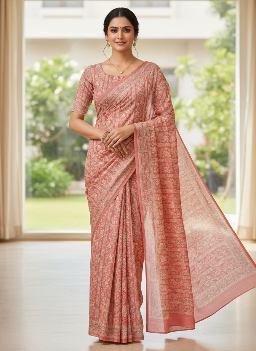 Pink Ethnic Damask Stripe Pattern Jam Satin Digital Printed Fabric