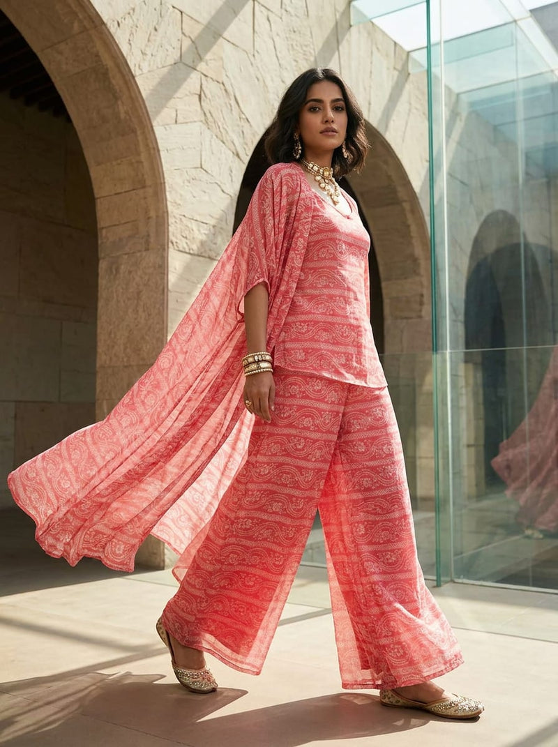 Pink Ethnic Floral Paisley Stripe Pure Chiffon Digital Printed Fabric