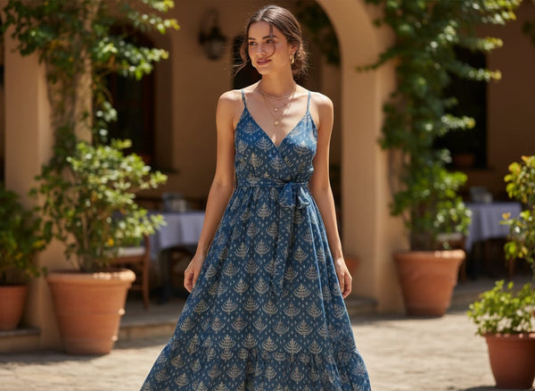 Suzani Over Blue Base Digital Printed Fabric - alternate view