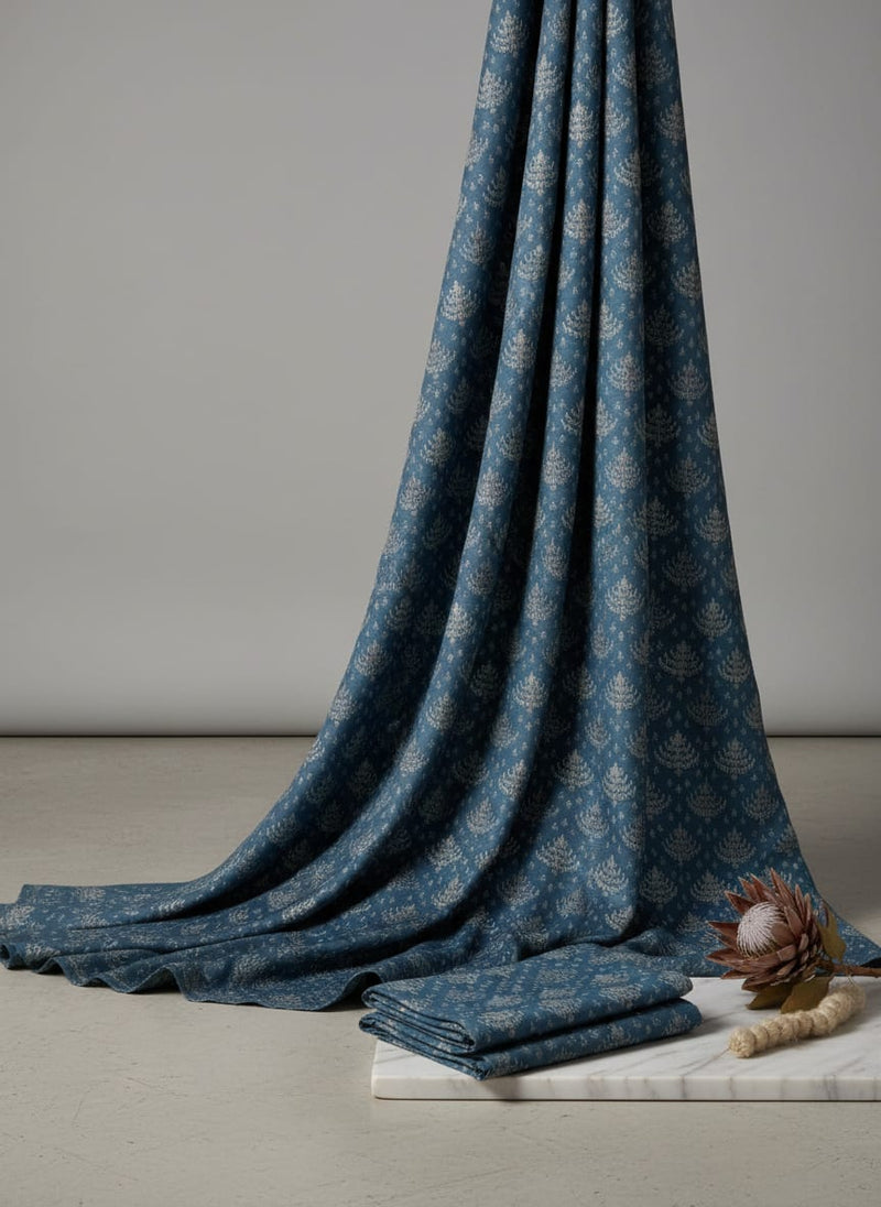 Suzani Over Blue Base Digital Printed Fabric
