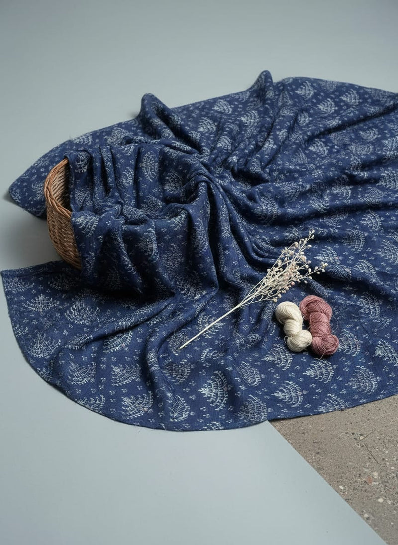 Suzani Over Blue Base Digital Printed Fabric