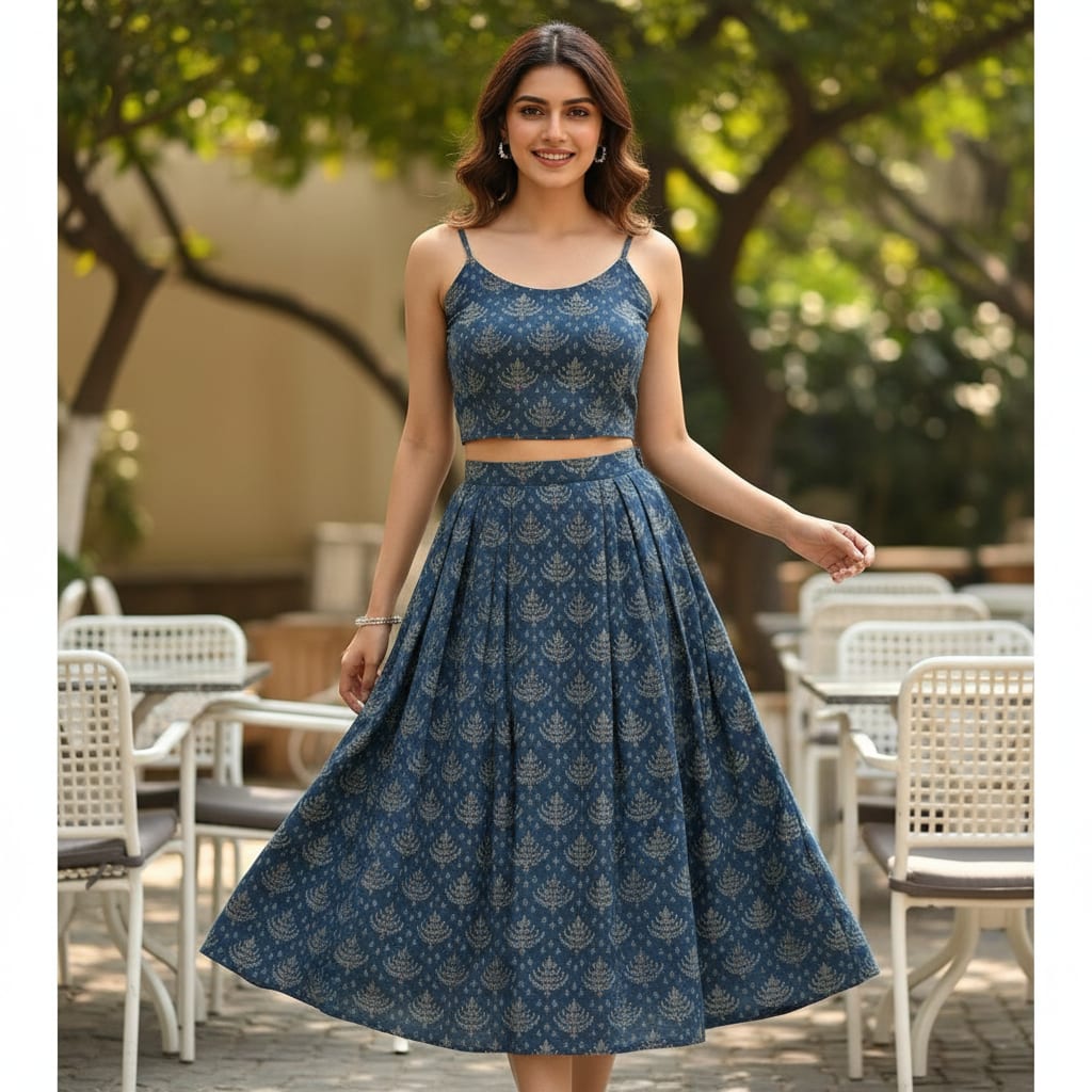 Suzani Over Blue Base Digital Printed Fabric