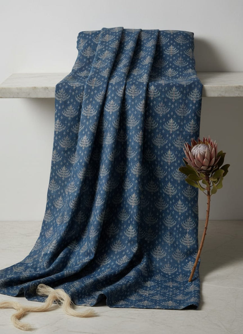 Suzani Over Blue Base Digital Printed Fabric