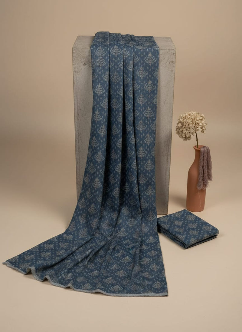 Suzani Over Blue Base Digital Printed Fabric