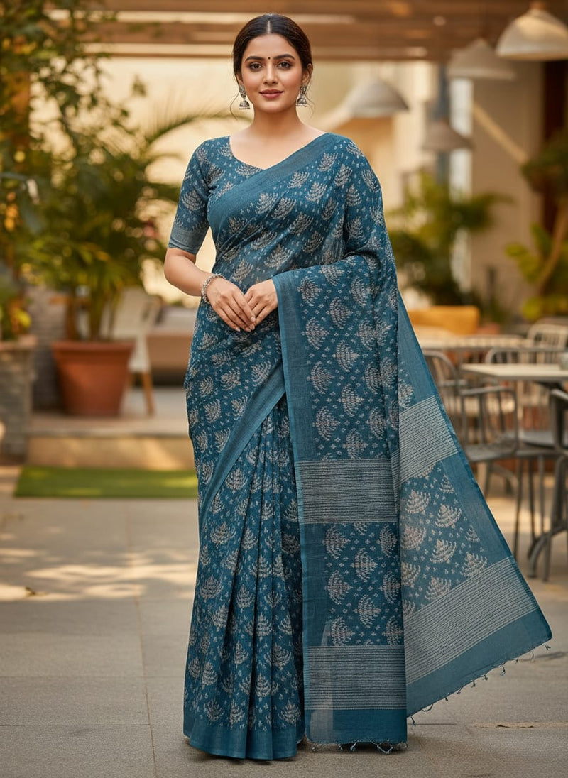 Blue Ethnic Chandelier Print Weightless Digital Printed Fabric