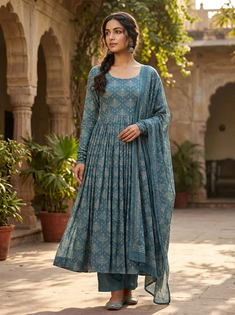 Blue Ethnic Chandelier Print Weightless Digital Printed Fabric