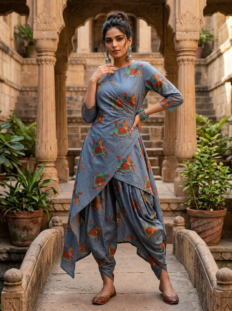 Blue Ethnic Royal Elephant Print Pure Cotton Digital Printed Fabric
