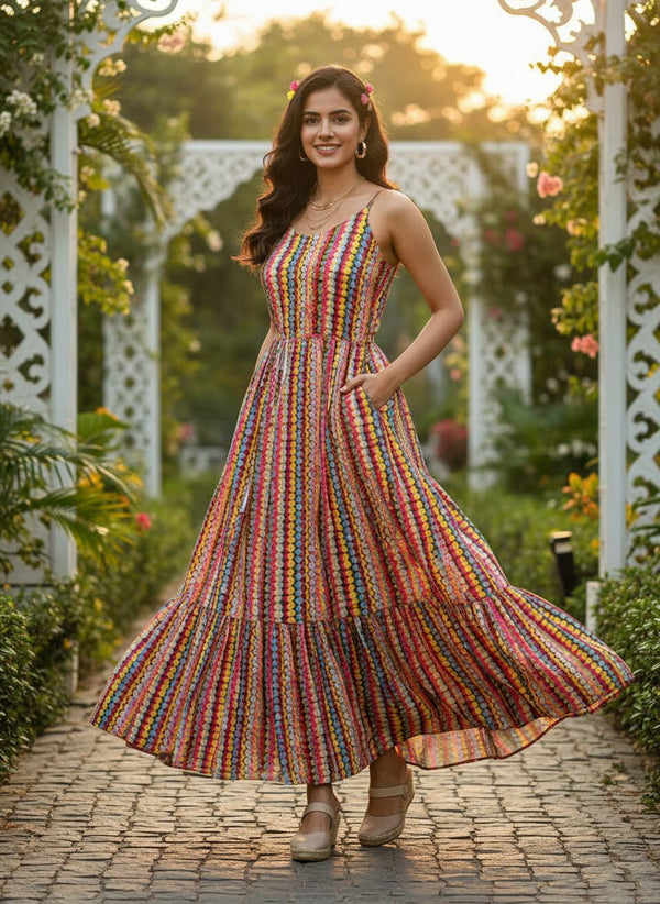 Weavy Stripes Digital Printed Fabric - Flowy Maxi Dress Lookbook - PC-0-TA01033-106 - alternate view
