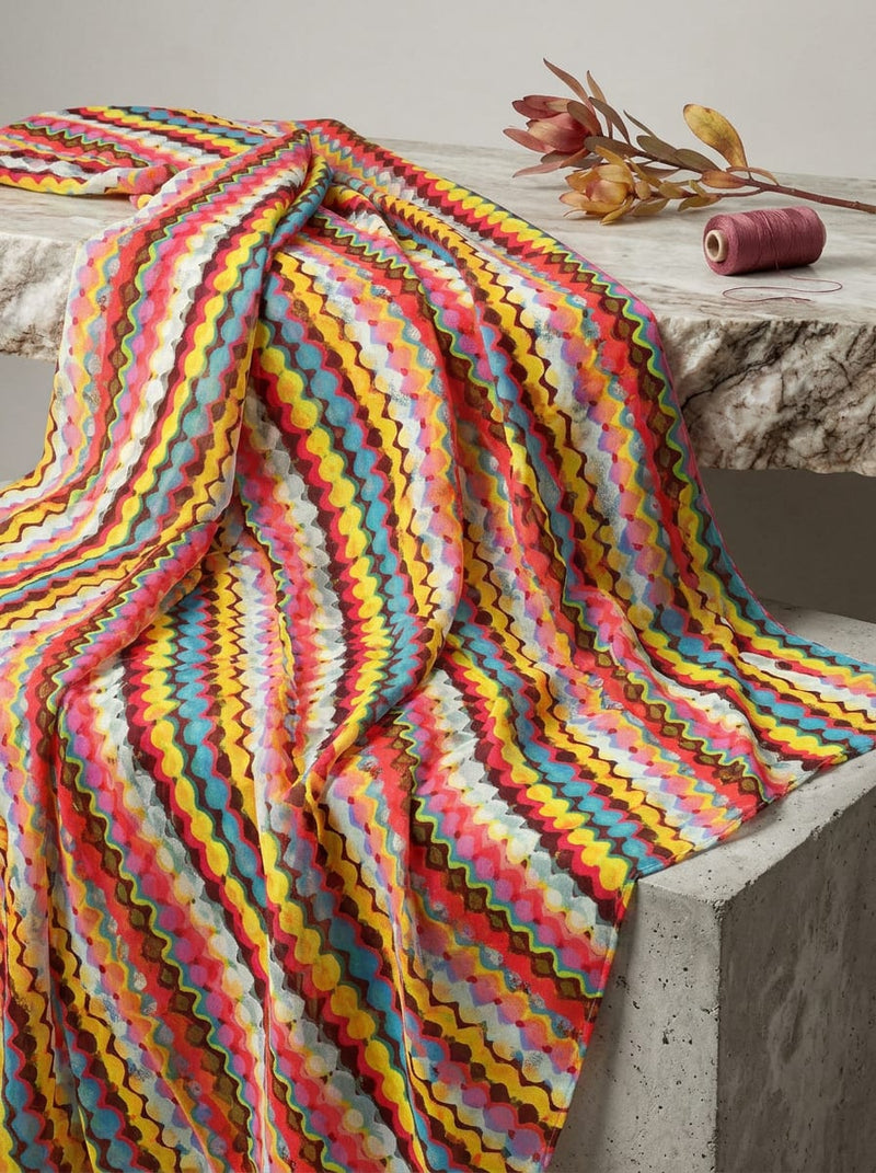 Multicolor Colorful Abstract Wavy Stripe Weightless Digital Printed Fabric