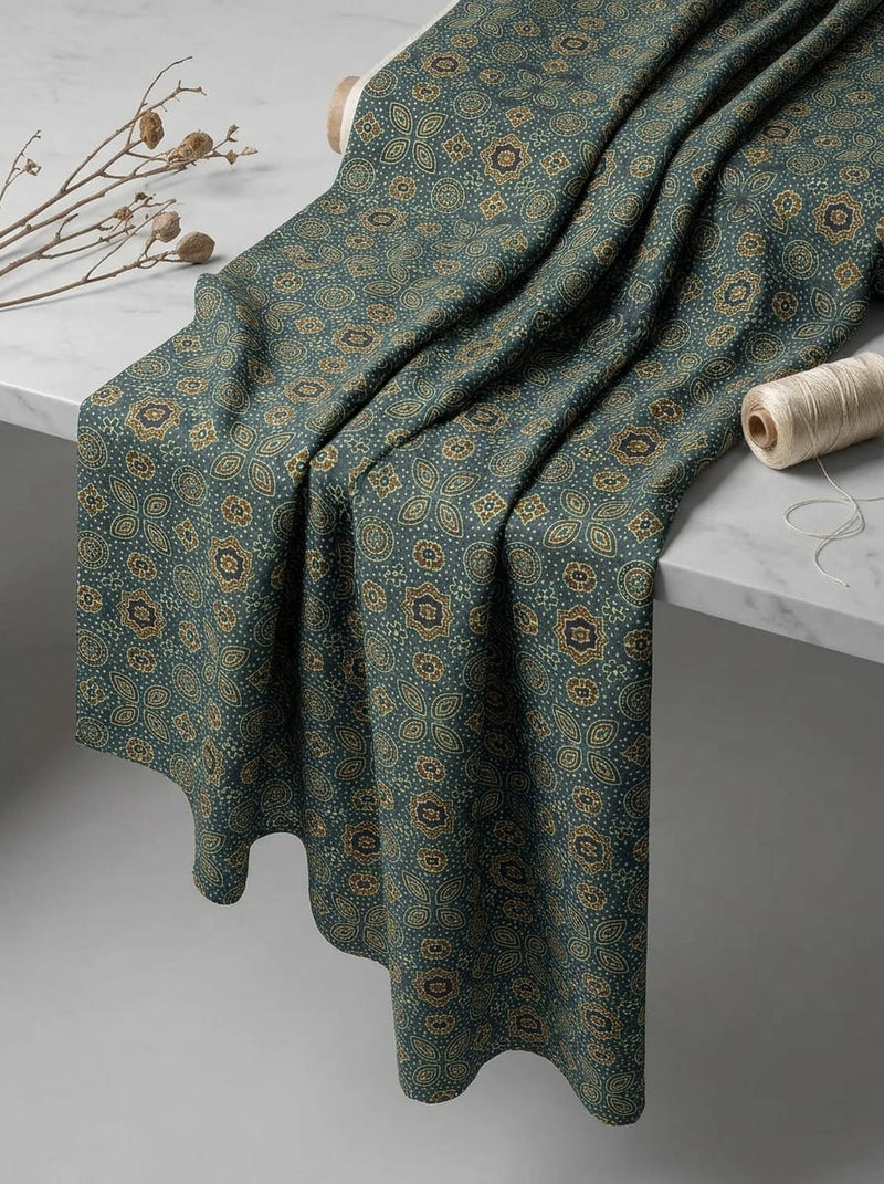 Multicolor Ethnic Geometric Medallion Print Kora Silk Digital Printed Fabric