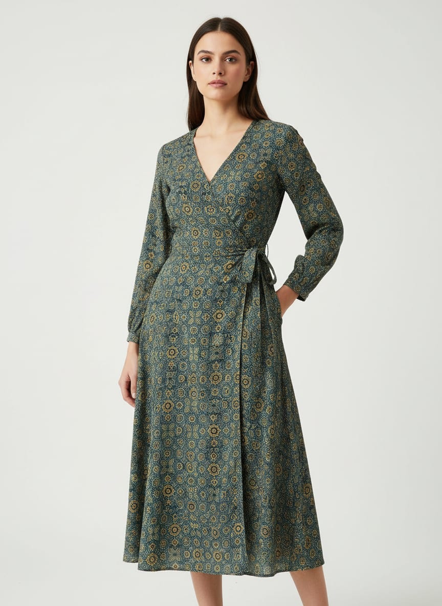 Navy Small Ethnic Motif Print Weightless Digital Printed Fabric