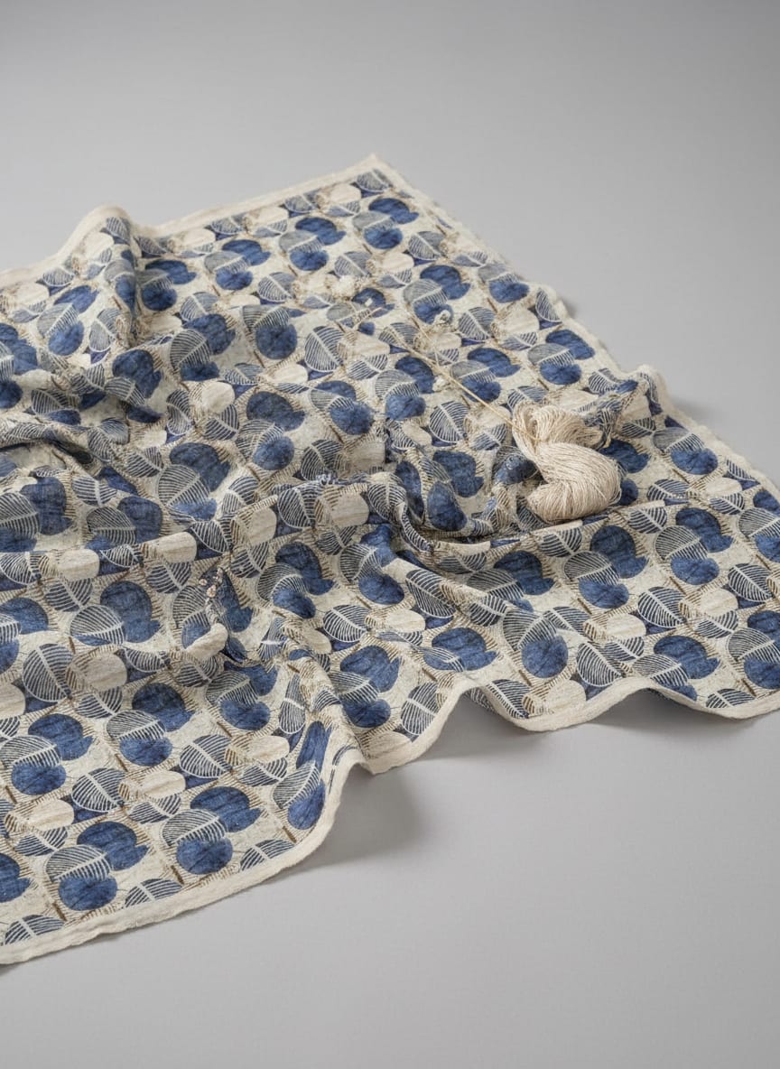 Stylized Round Leaf Digital Printed Fabric - Muslin