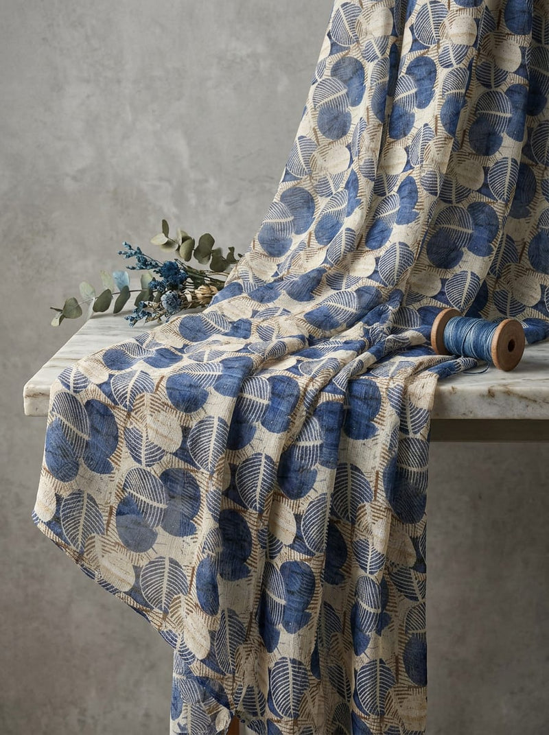 Blue Abstract Botanical Leaf Print Pure Georgette Digital Printed Fabric