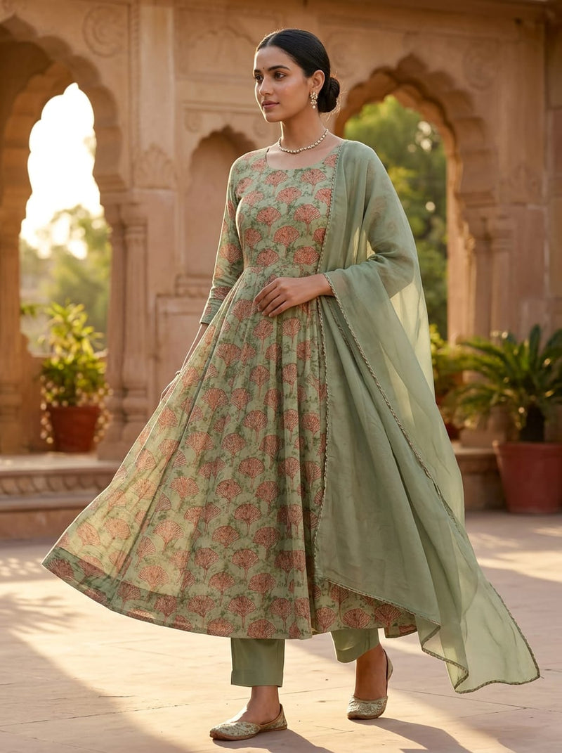Cream Ethnic Ginkgo Leaf Print Upada Silk Digital Printed Fabric