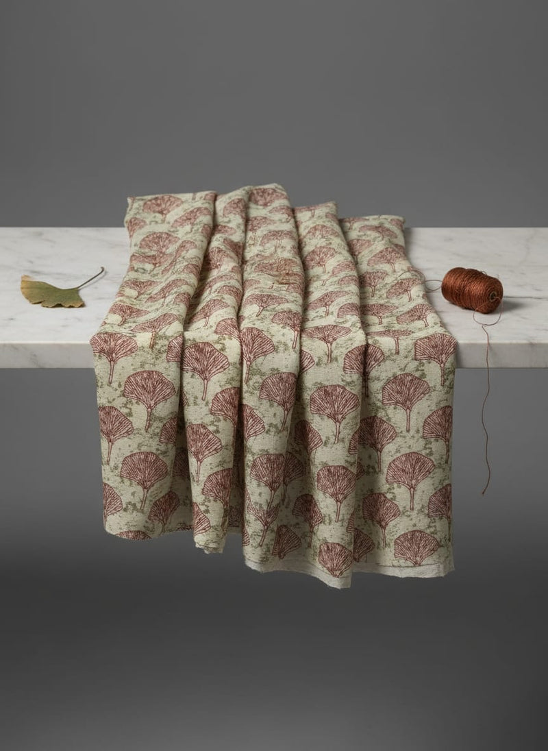 Multicolor Botanical Ginkgo Leaf Pattern Pure Chinon Digital Printed Fabric