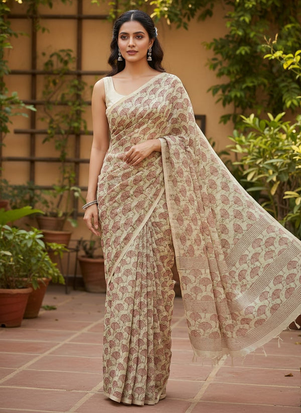 Multicolor Botanical Ginkgo Leaf Pattern Pure Chinon Digital Printed Fabric - Saree Lookbook - PC-0-MA02089-106 - alternate view