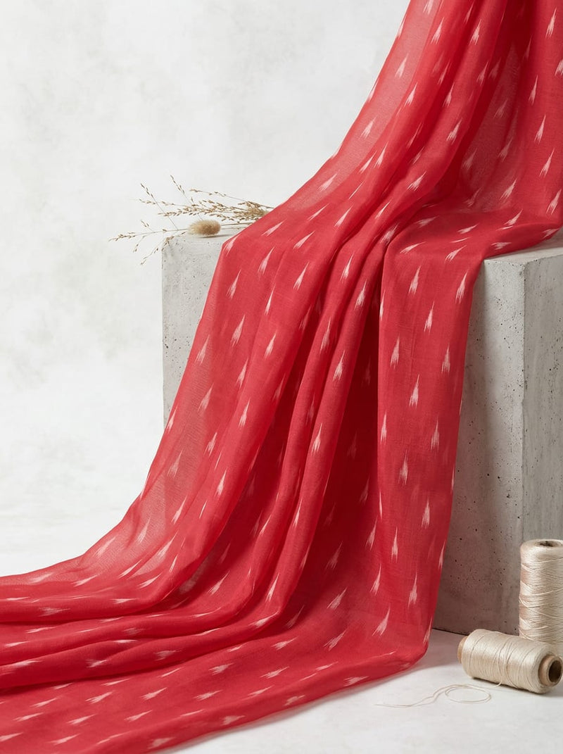 Red Ethnic Ikat Pattern Kora Silk Digital Printed Fabric