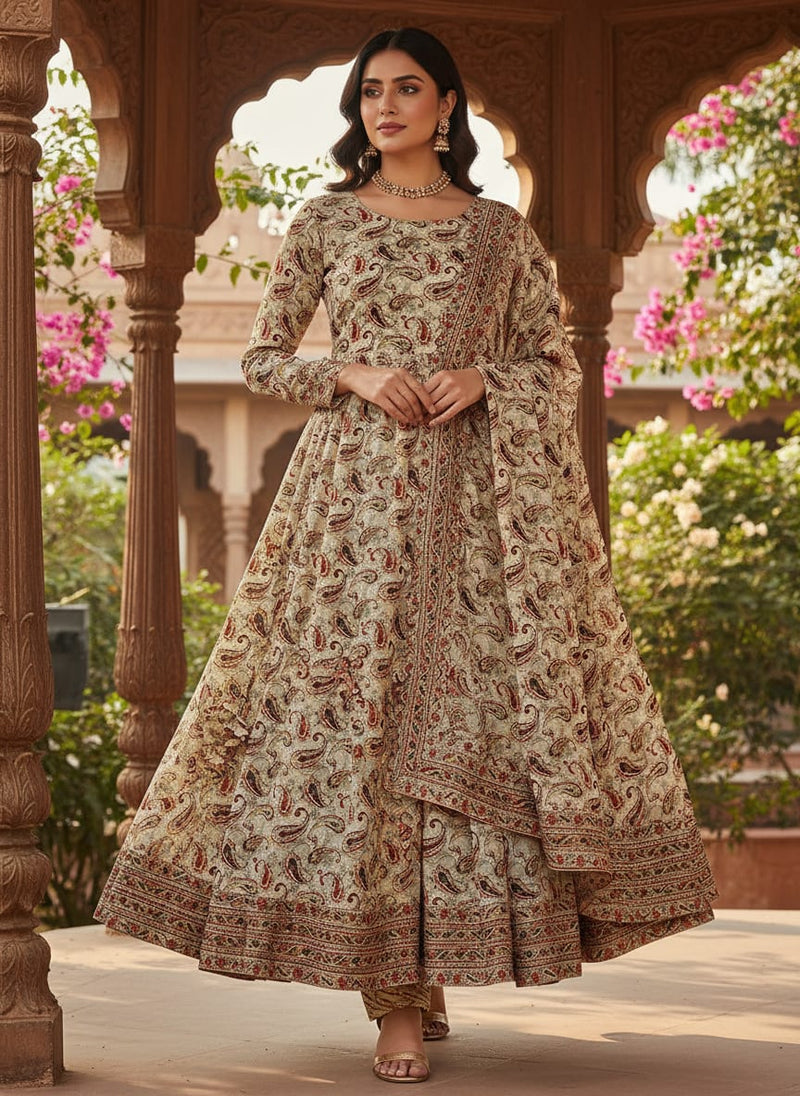 Hand Painted Look Motif Digital Printed Fabric - Tusser Silk