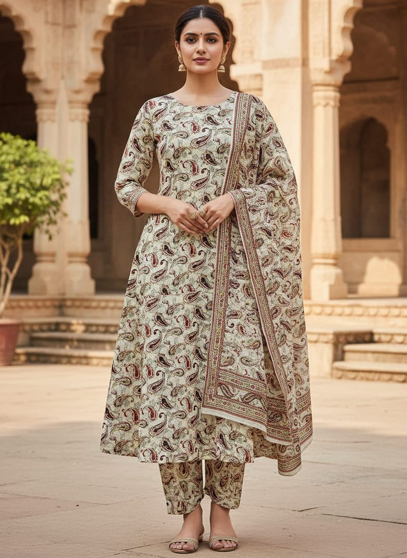 Hand Painted Look Motif Digital Printed Fabric - Tusser Silk