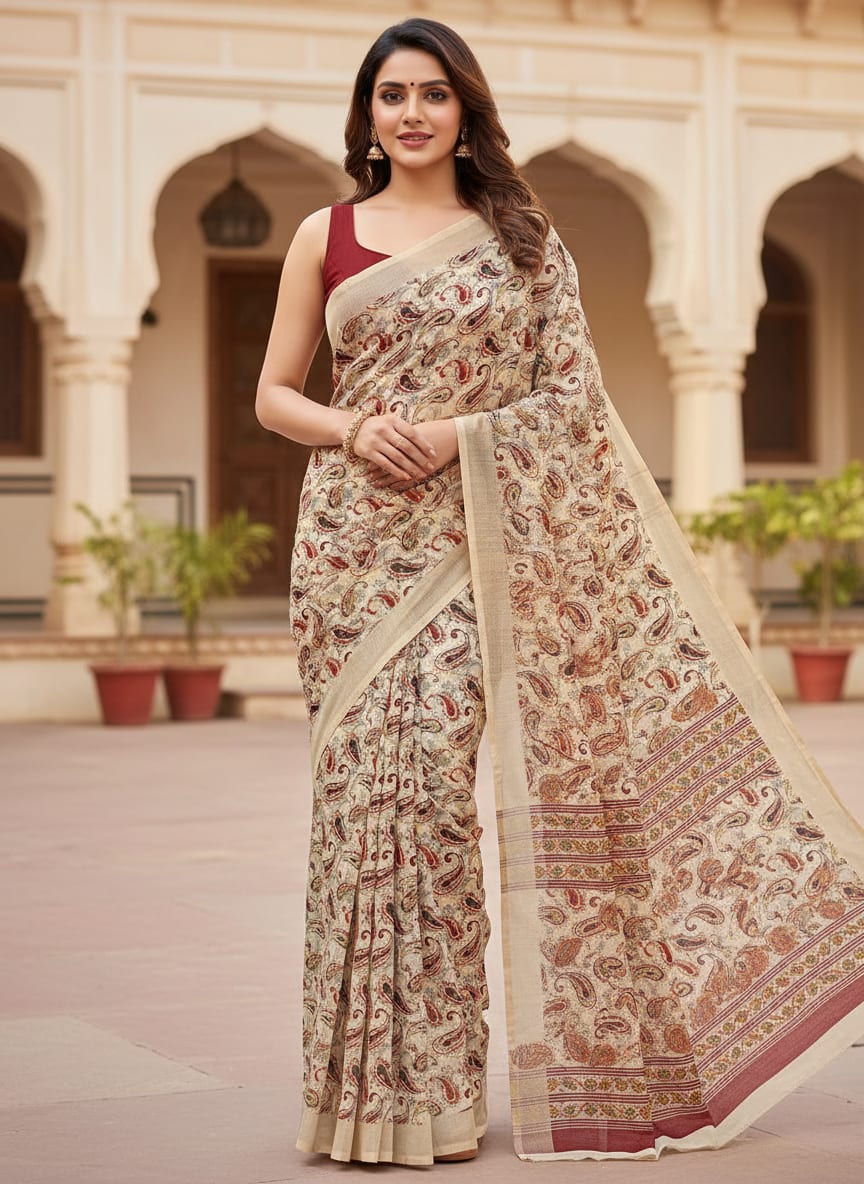 Hand Painted Look Motif Digital Printed Fabric - Upada Silk