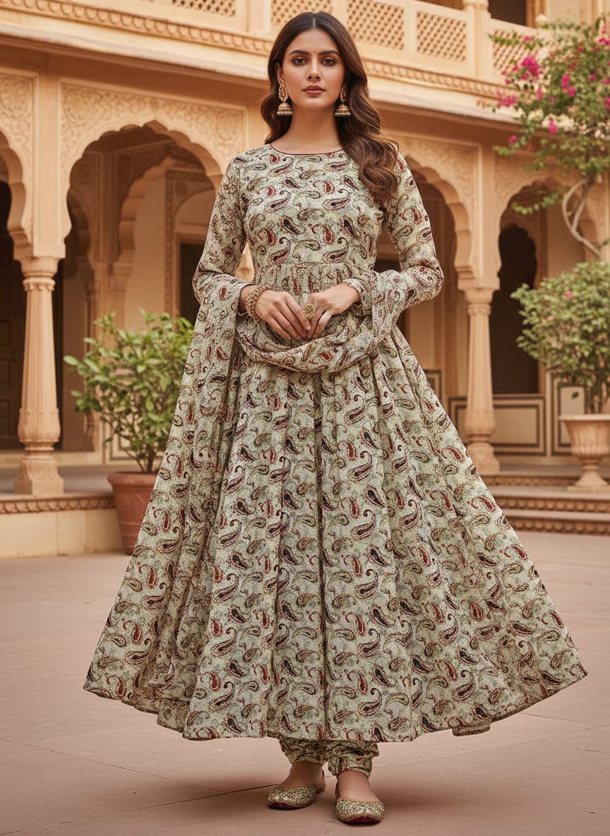 Hand Painted Look Motif Digital Printed Fabric - Upada Silk