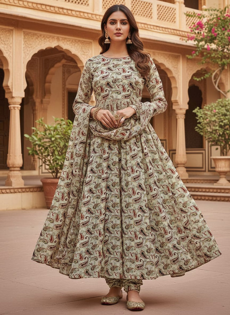 Hand Painted Look Motif Digital Printed Fabric - Upada Silk