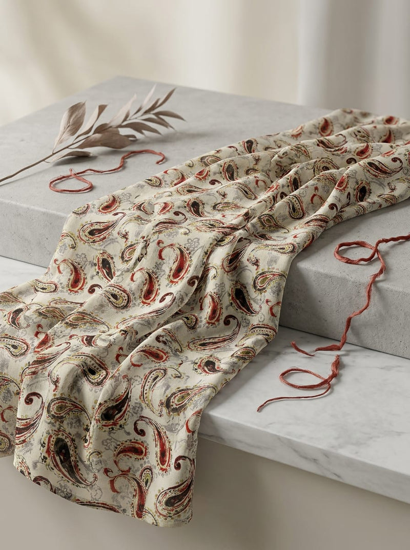 Cream Classic Ethnic Paisley Pure Georgette Digital Printed Fabric
