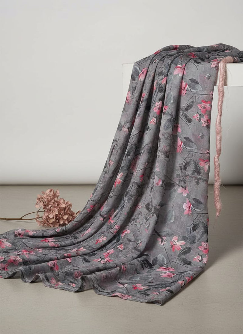 Rustic Looked Pink Flower Digital Printed Fabric - Japan Satin