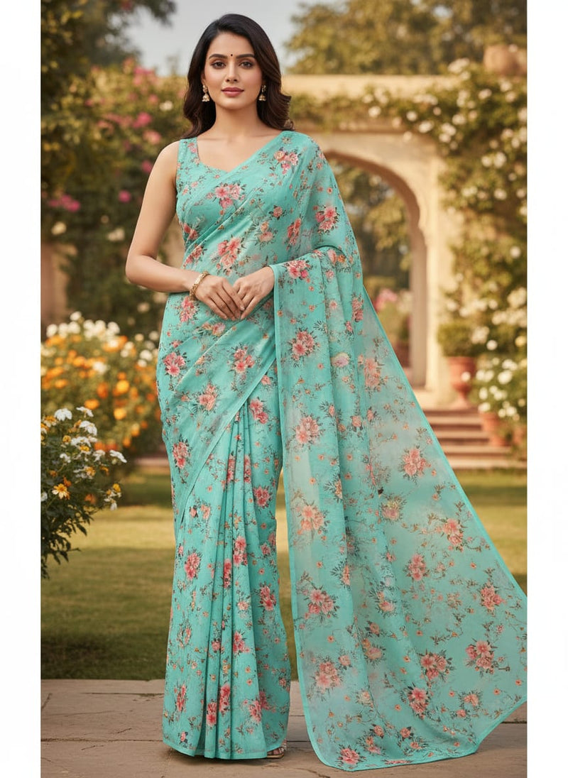 Flower Branch Allover Digital Printed Fabric - Crepe
