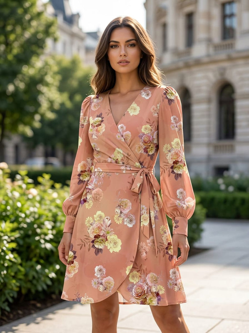Peach Vintage Rose Bouquet Floral Weightless Digital Printed Fabric